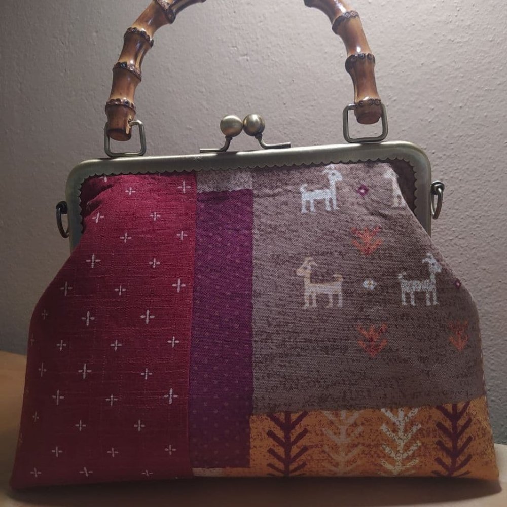 Clutch handbag - Bamboo handle clutch bag - Cotton